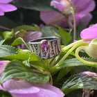 Cigar Band Ring with Pink Sapphire, Diamonds and Platinum Stripes