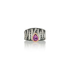 Cigar Band Ring with Pink Sapphire, Diamonds and Platinum Stripes