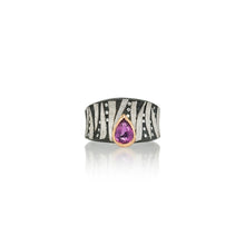 Cigar Band Ring with Pink Sapphire, Diamonds and Platinum Stripes