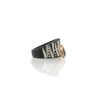Cigar Band Ring with Pink Sapphire, Diamonds and Platinum Stripes