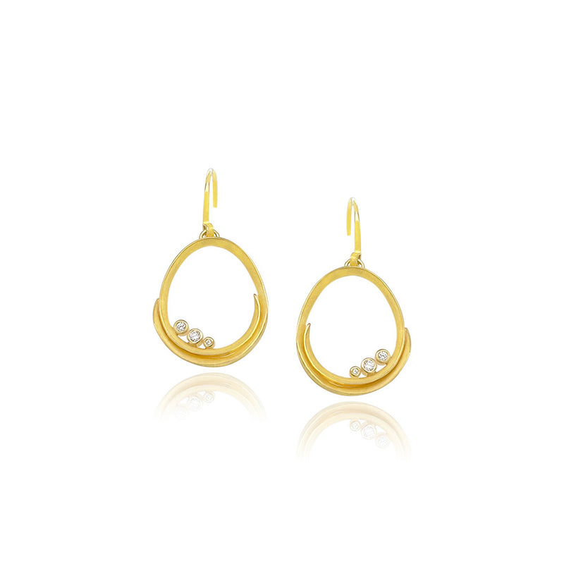 Oval Blade of Grass Earrings with Diamonds
