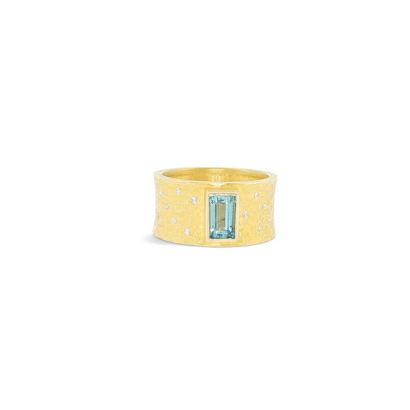 Carved Glacier Ring with Rectangular Aquamarine