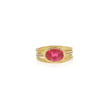 Two-Tiered 4 Ribbon Ring with Oval Pink Tourmaline and Channel-Set Diamonds
