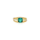Three Ribbon Ring with a Cushion Cut Mint Green Tourmaline and Channel-Set Diamonds