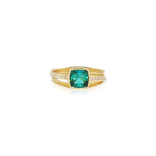 Three Ribbon Ring with a Cushion Cut Mint Green Tourmaline and Channel-Set Diamonds
