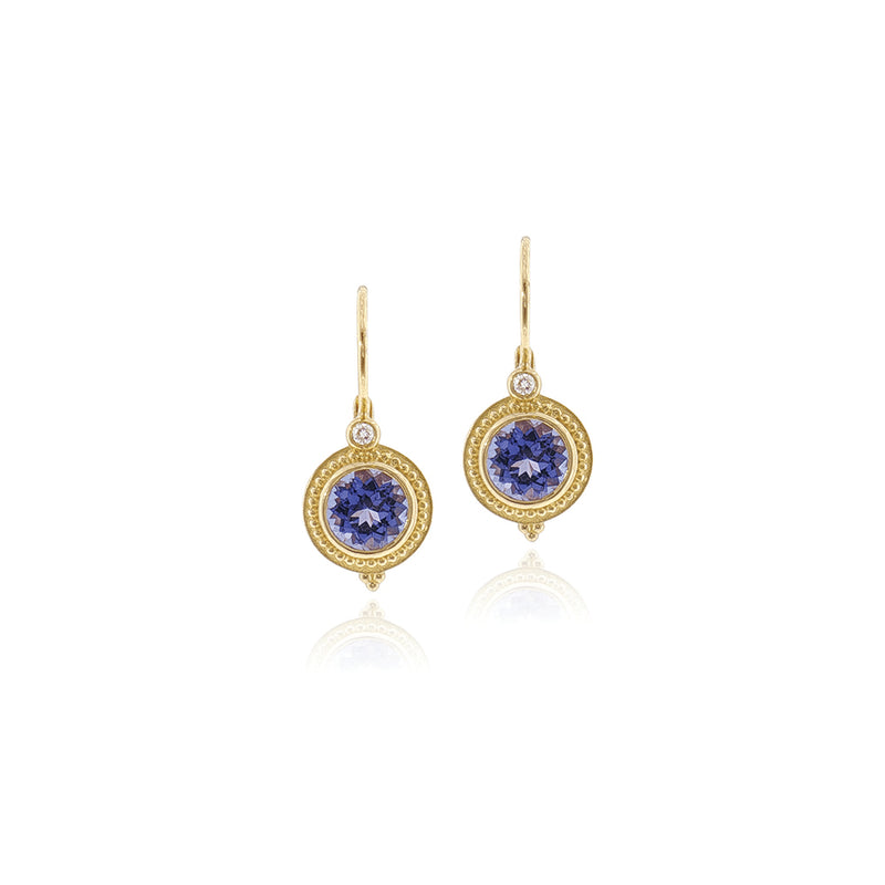 Granulated Step Bezel Earrings with Tanzanites