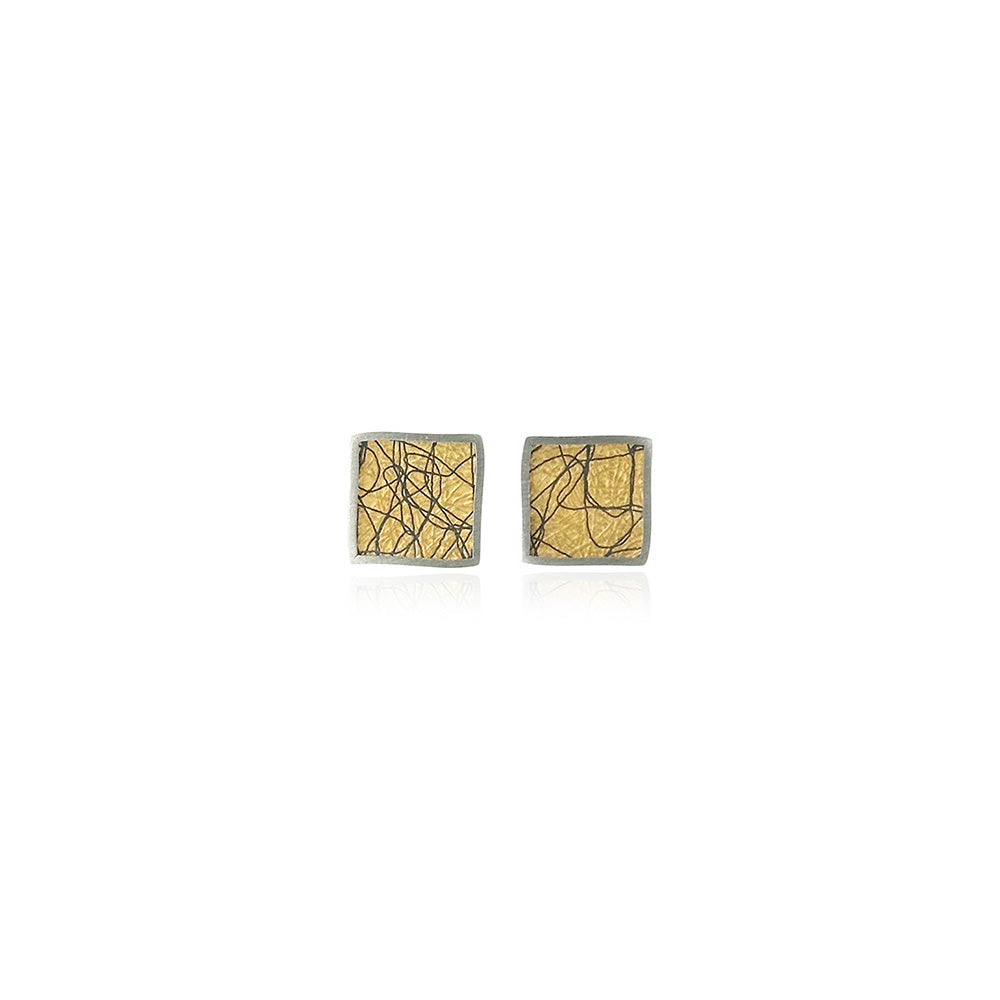 Small Framed Square Studs with 24K Yellow Gold Background