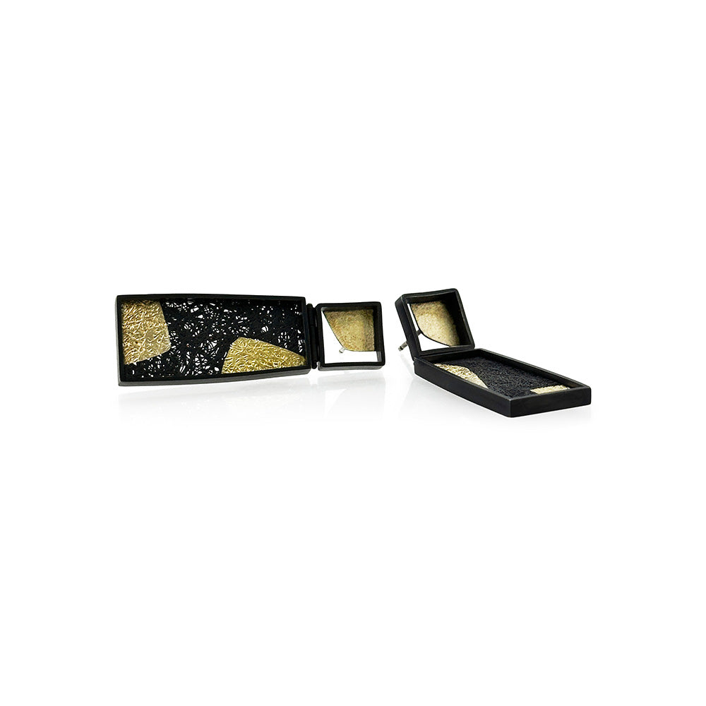Hinged Drop Framed Earrings in Oxidized Sterling Silver and Gold, #2