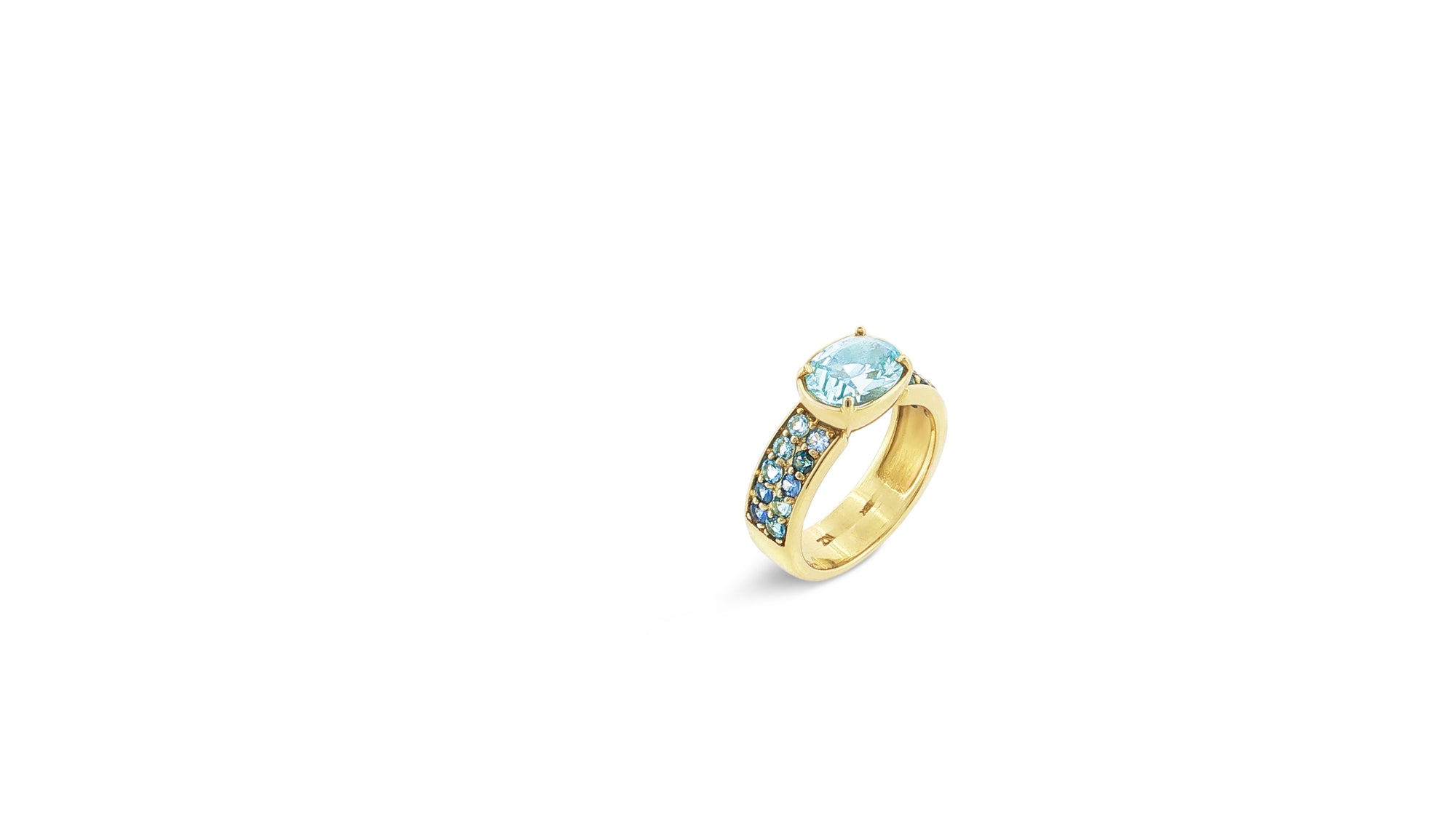 Tapestry Ring with Aquamarine and Ombre Blue Sapphires