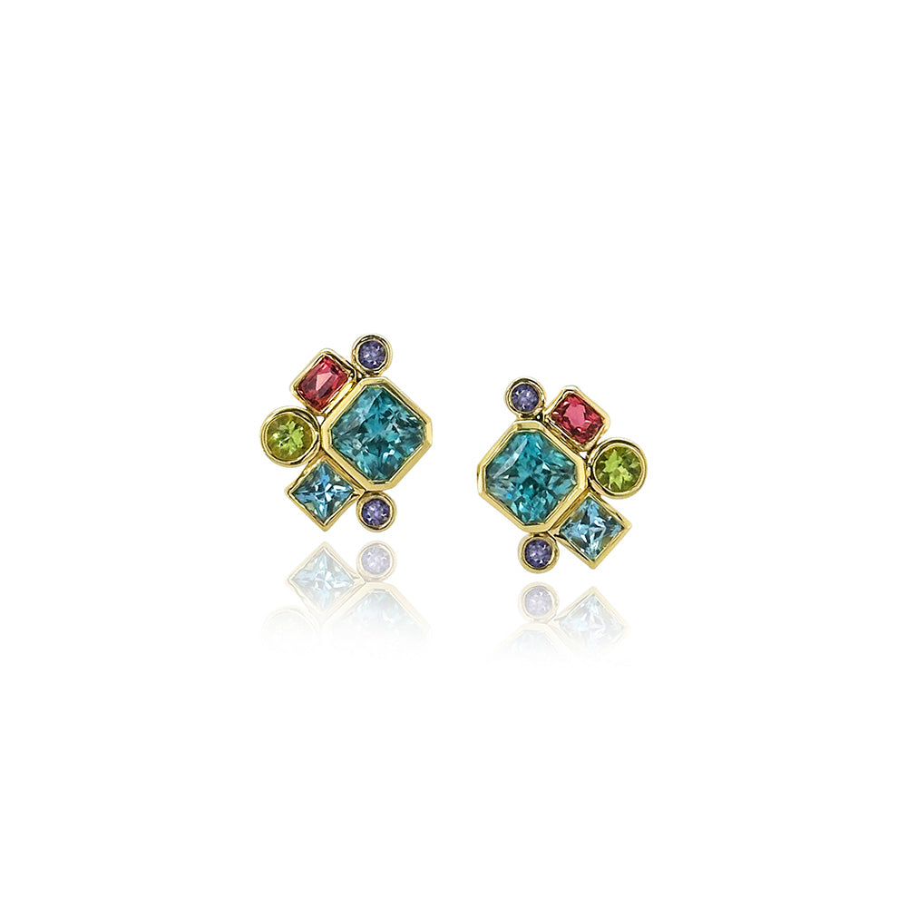 Blue Zircon and Multicolor Gemstone "Rio" Earrings