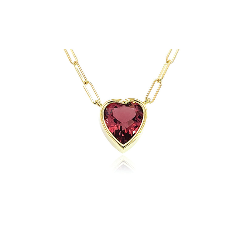 Faceted Pink Tourmaline Heart Necklace