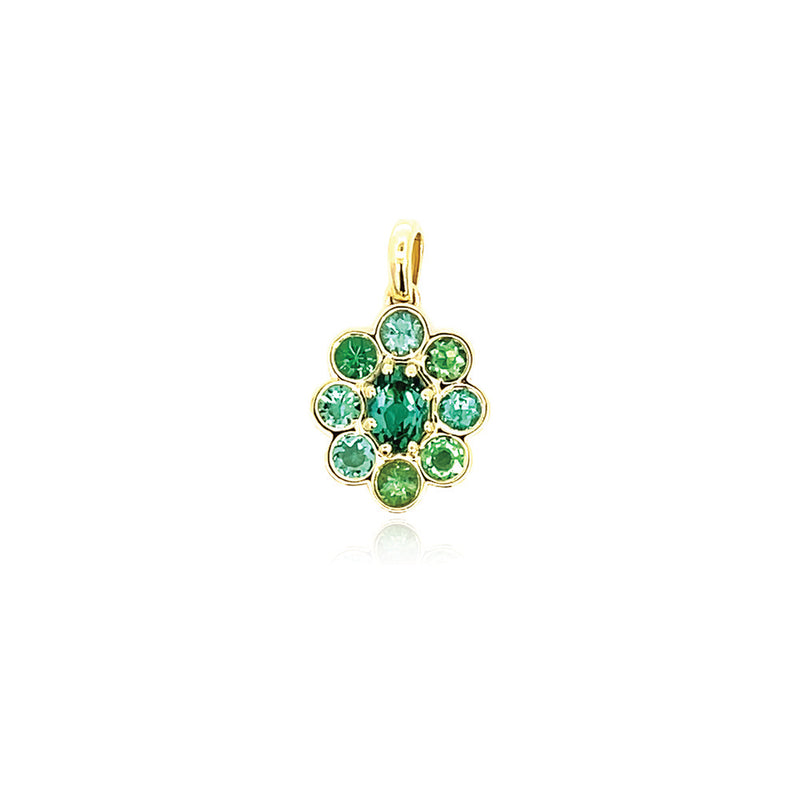 Faceted "Blossom" Pendant with Green Aquamarines