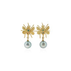 Textured Garden "Bird Bug" Drop Earrings with Green Diamonds and Tahitian Pearl Drops