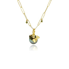 Garden bird bug on Tahitian pearl pendant