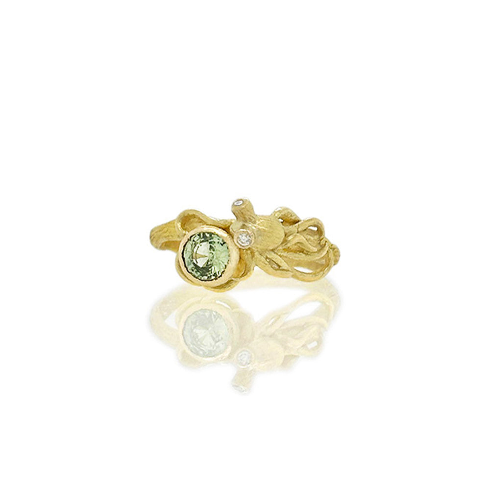 octopus ring with green sapphire