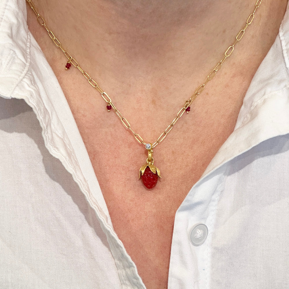 Mini "Latte Stick" Necklace with Ruby Beads