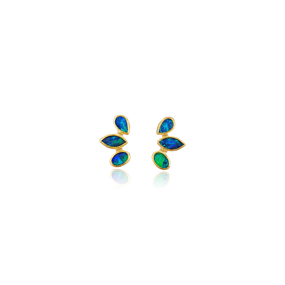 Blue-Green Australian Boulder Opal Tiered Stud Earrings