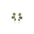 Mixed faceted blue sapphires, 3.32 cttw, in climbing formation, set in 22k and 18k yellow gold, on posts. earrings are 11/16" long x 5/16" wide (17 x 7 mm). 