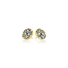 "Silk" Textured Disc Earrings with Blue Sapphires and Diamonds