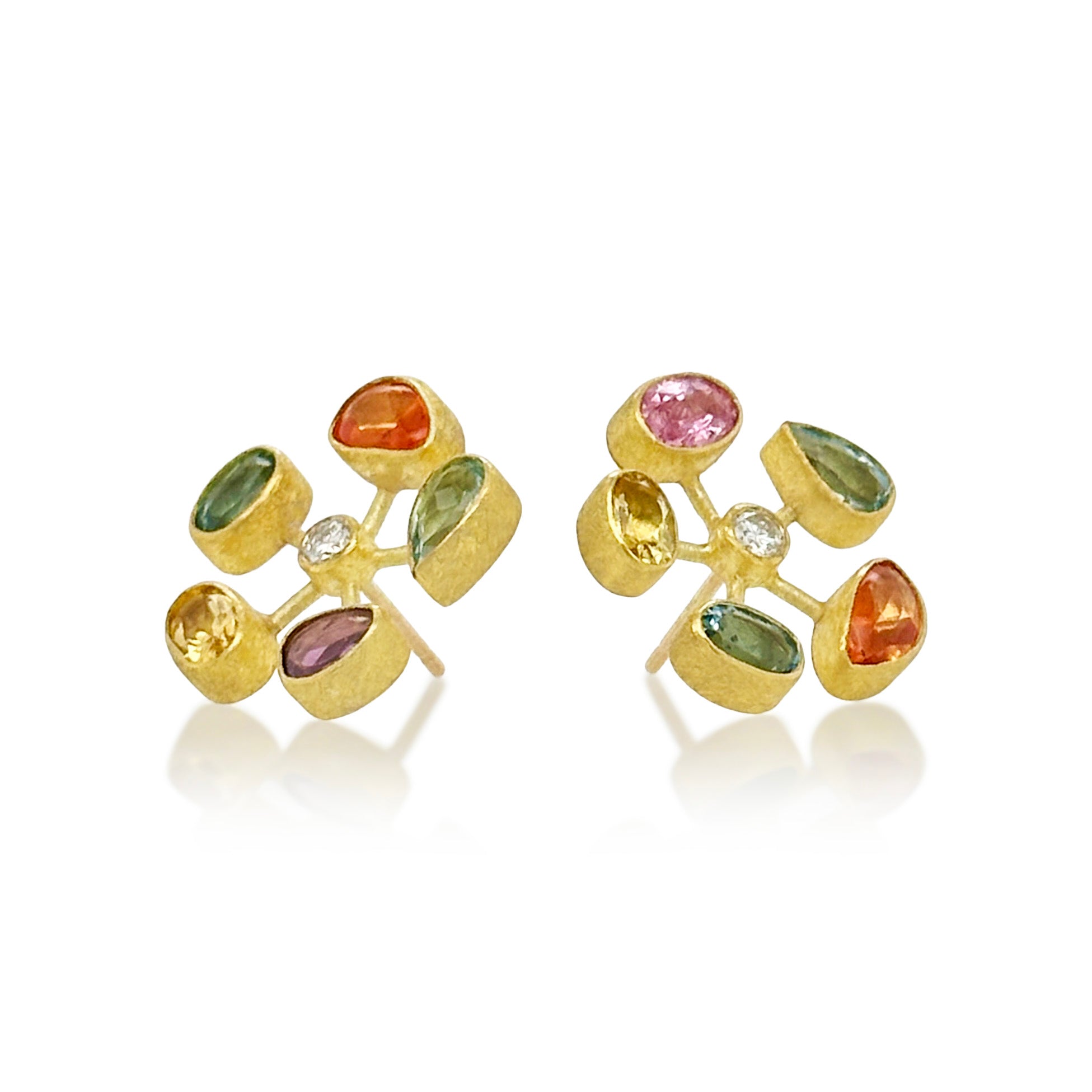 Pinwheel Earrings with Multi-Colored Gemstones