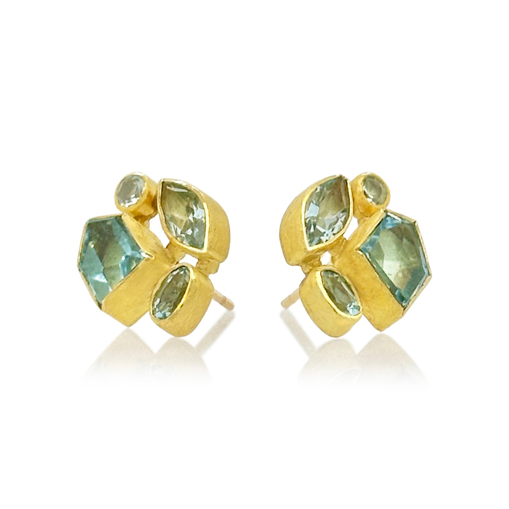 Mixed Shape Cluster Earrings with Faceted Aquamarines