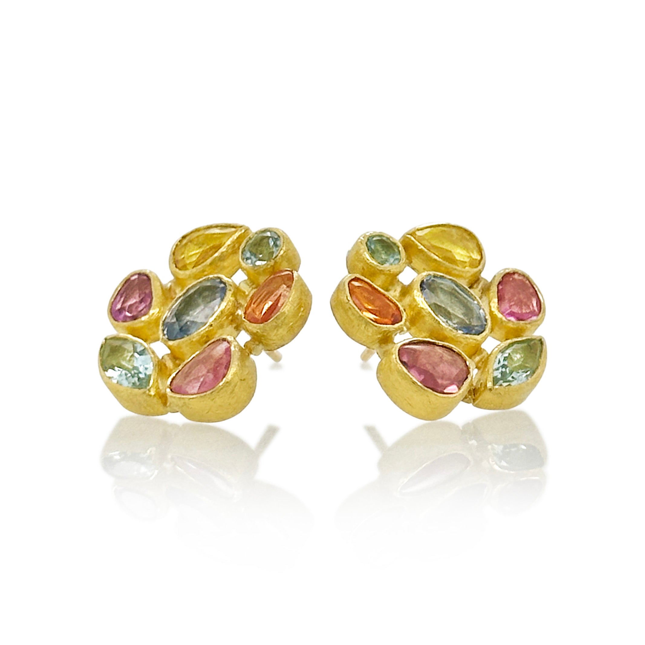 Faceted Mixed Stone Cluster Earrings