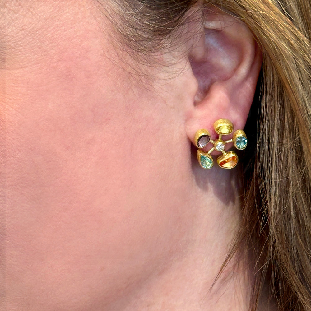 Pinwheel Earrings with Multi-Colored Gemstones