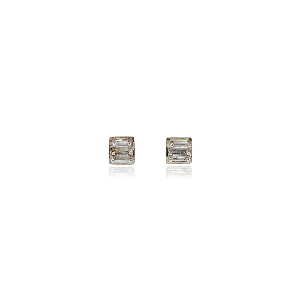 Post-Back Earrings with 3 Drill-Set Baguette Diamonds