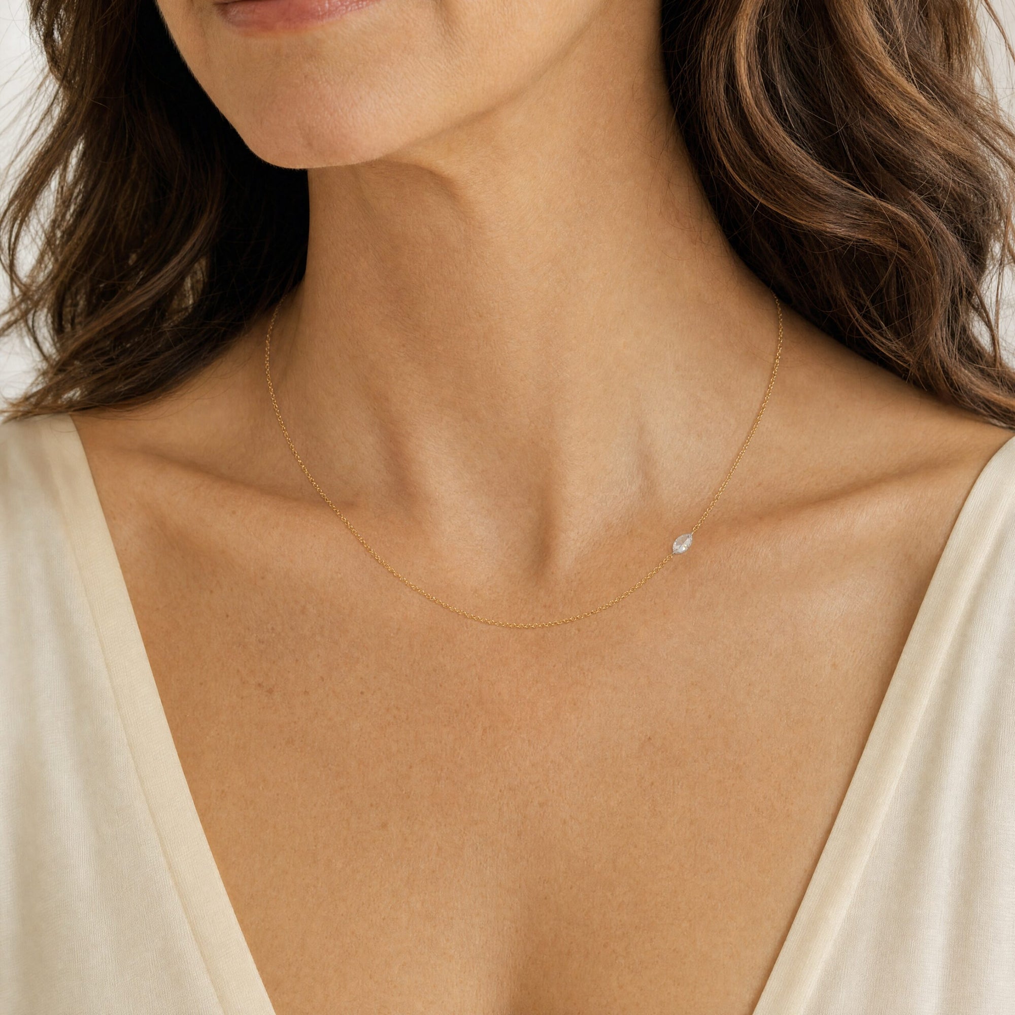 Free-Set Marquise Diamond on 18k Yellow Cable Chain