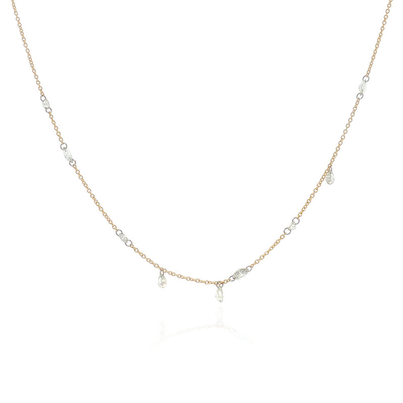 18k Yellow Cable Chain with Various Free-Set Diamonds