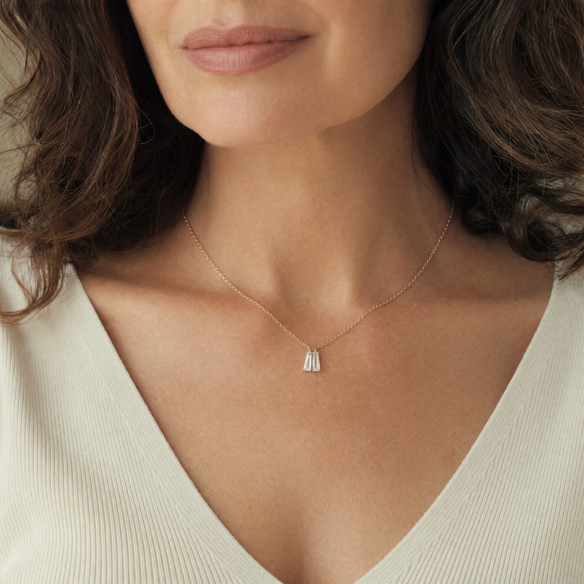 Double Free-Set Trapezoidal Baguette Diamond Necklace