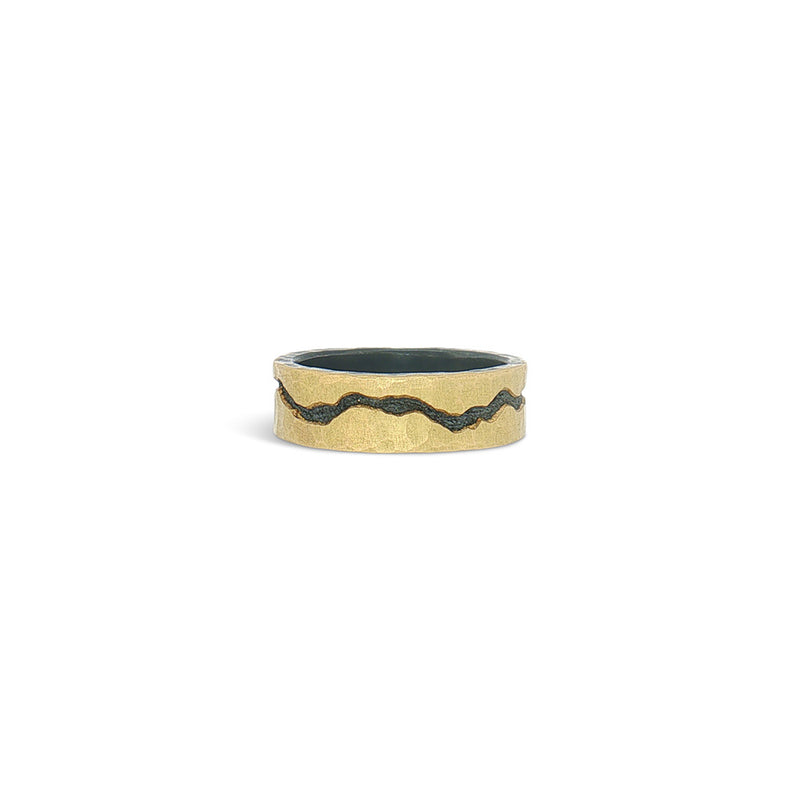 7mm Fissure Ring in 18K Yellow Gold and Oxidized Sterling Silver