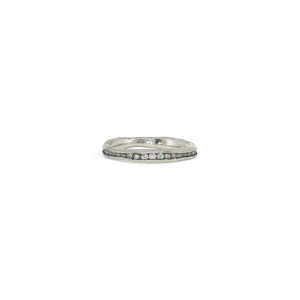 Irregular 2-3mm Platinum Blackened Channel Ring with Diamonds