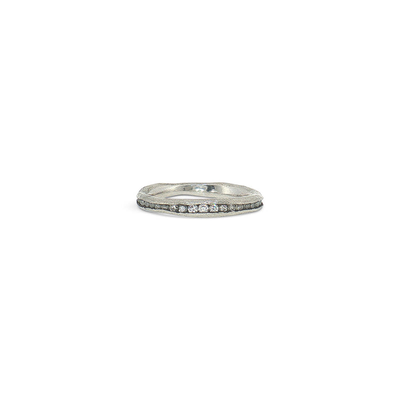 Irregular 2-3mm Platinum Blackened Channel Ring with Diamonds
