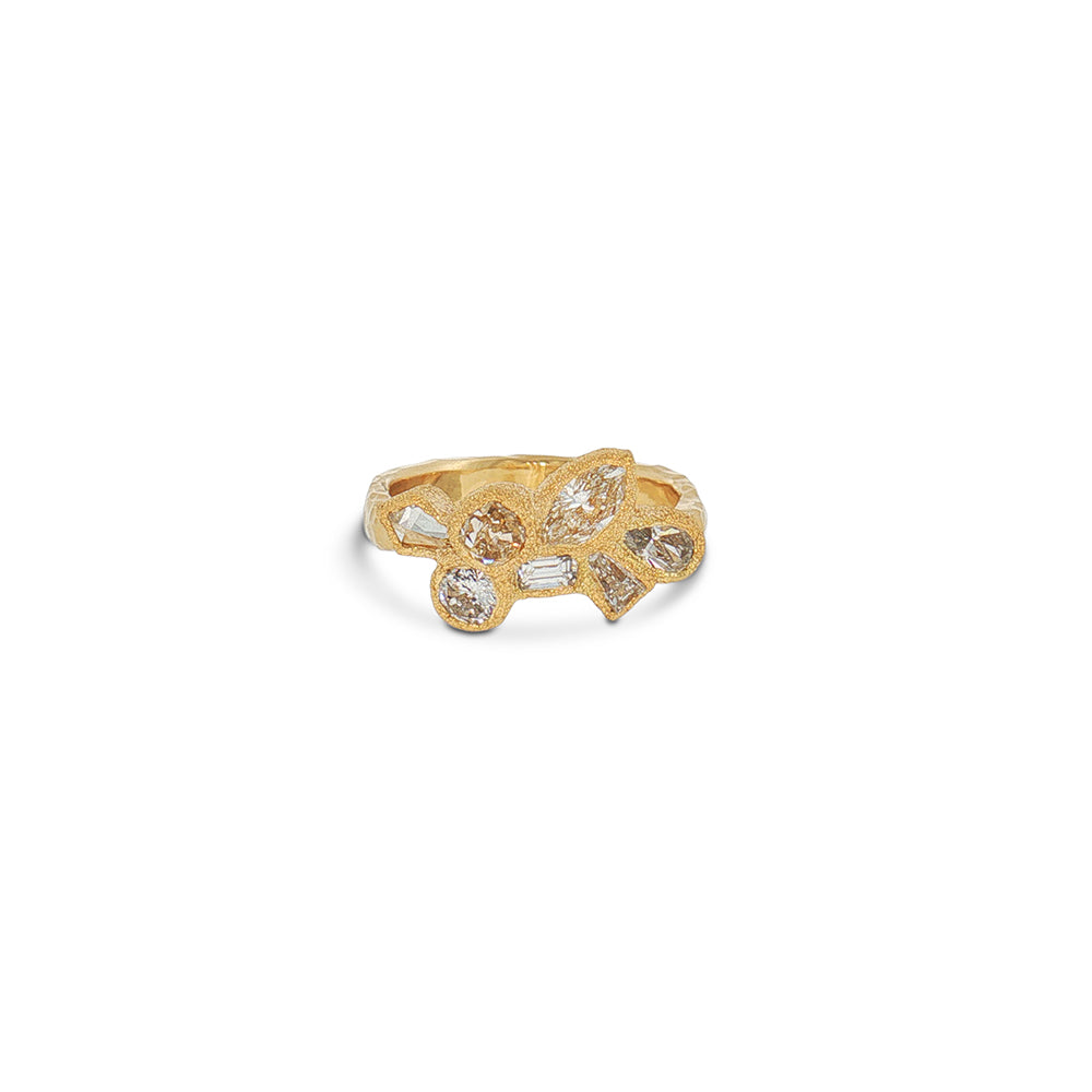 18k Yellow Gold Ring with Multi-Shaped Diamonds