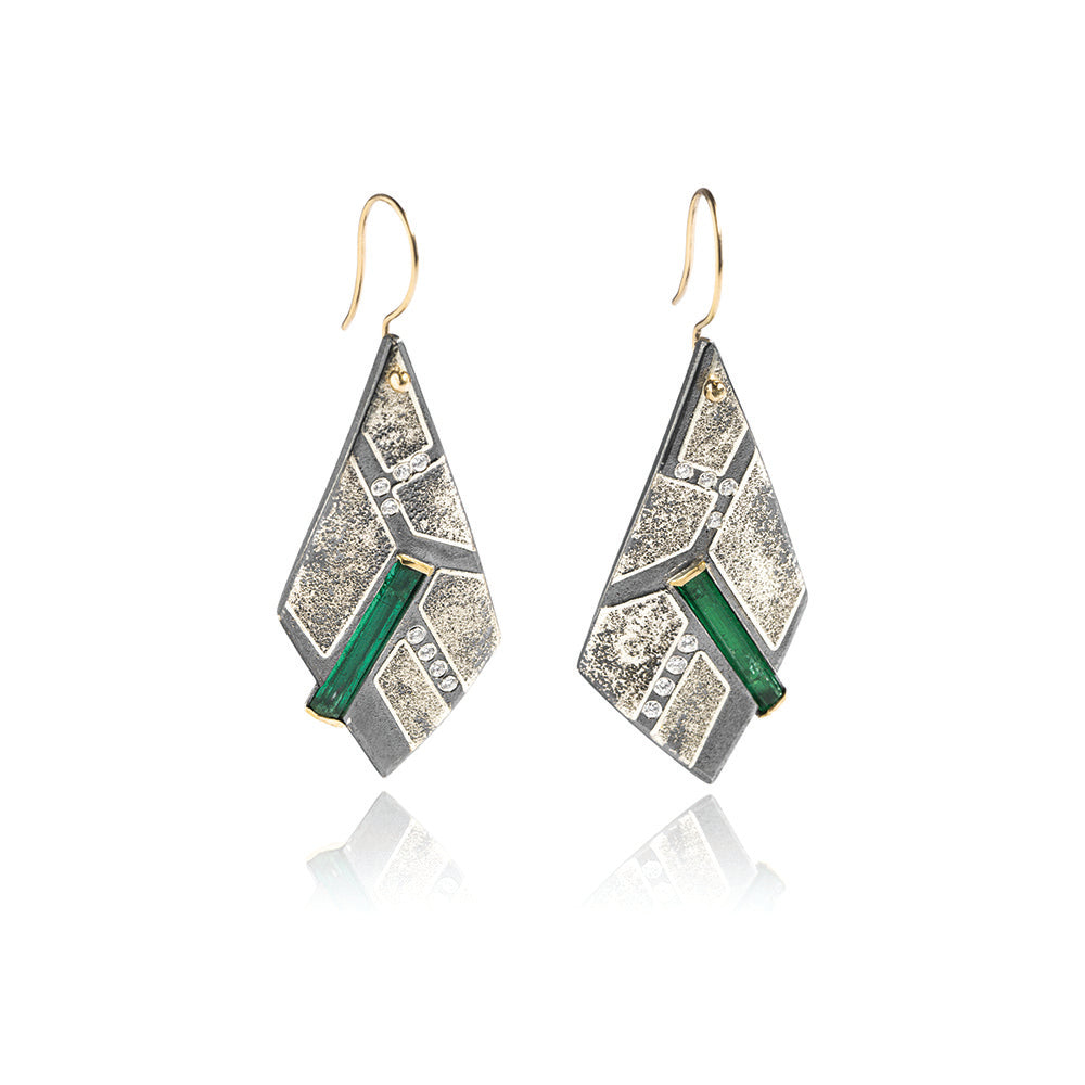 Natural Emerald crystal earrings with diamonds