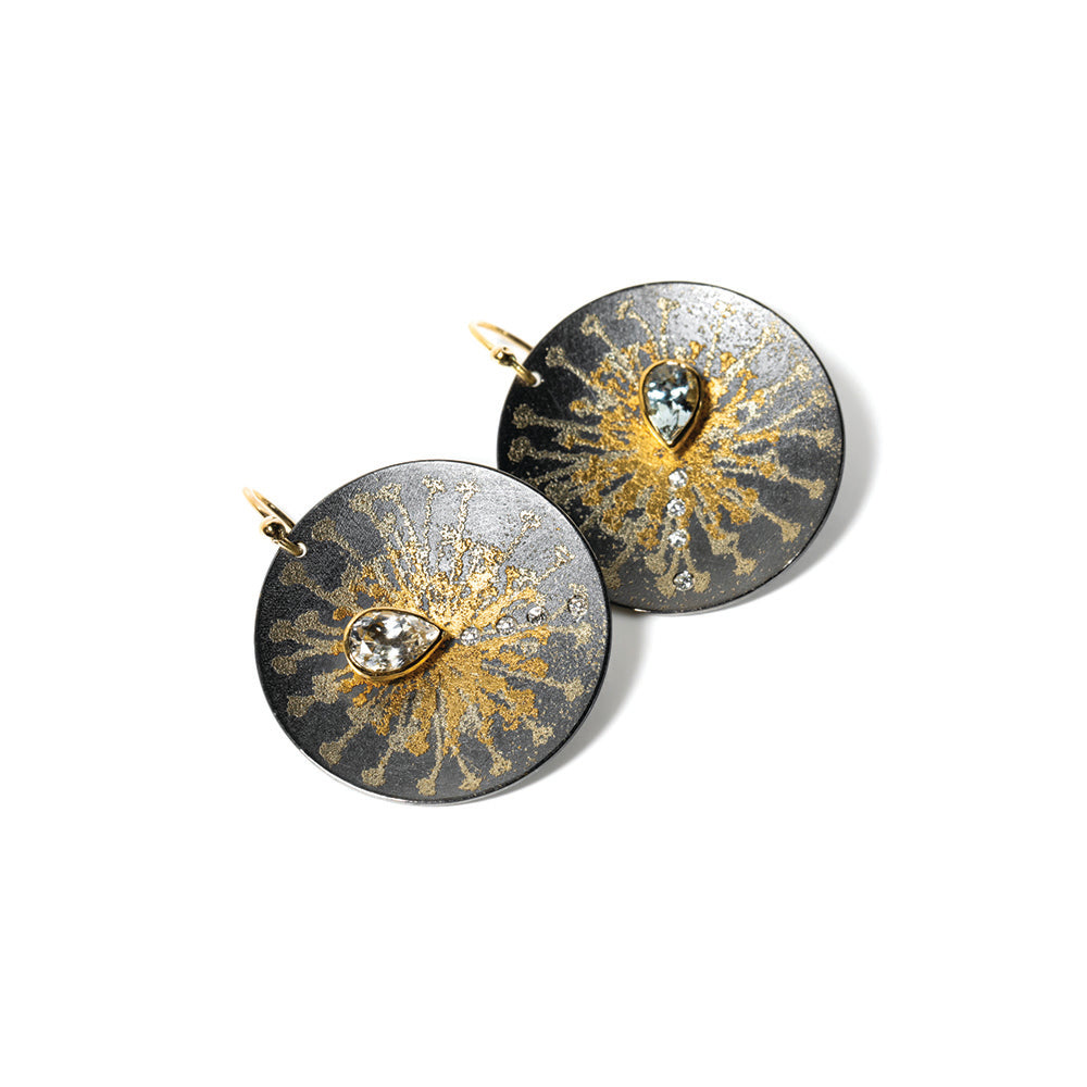 Dandelion earrings with light blue sapphires and diamonds