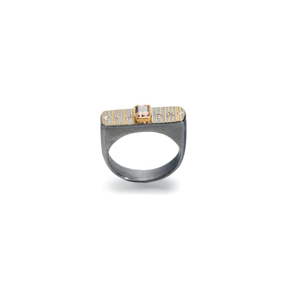 Emerald-cut champagne diamond ring