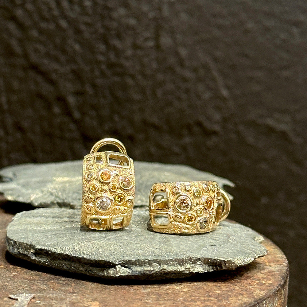 "Library of Curiousity" Multi-Color Diamond Earrings with Square Edge