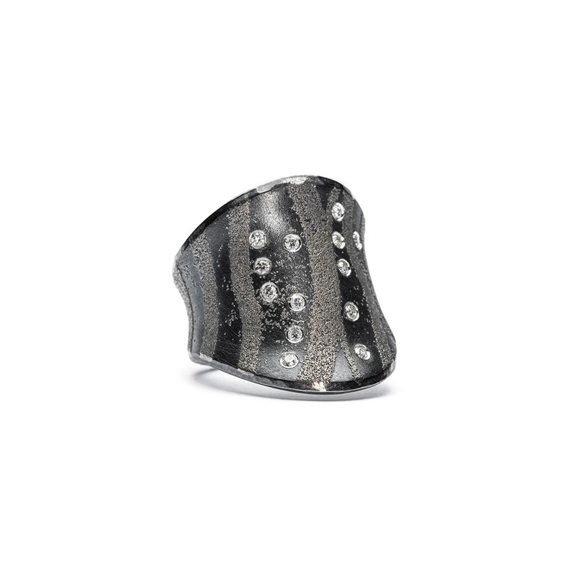 Oxidized Sterling Silver Ring with Scattered Diamonds