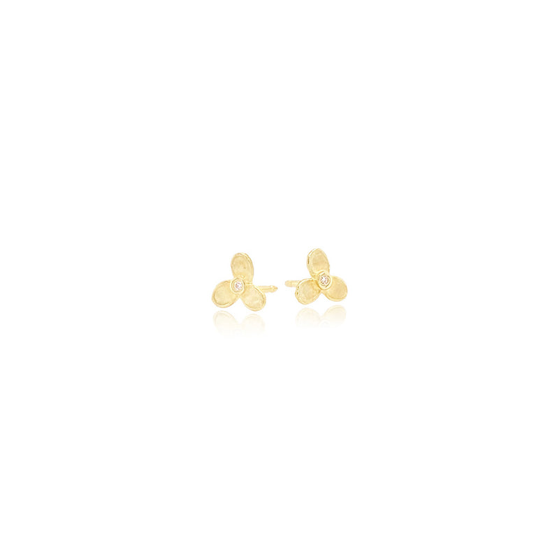 Tiny Trillium Blossom Stud Earrings with Diamonds