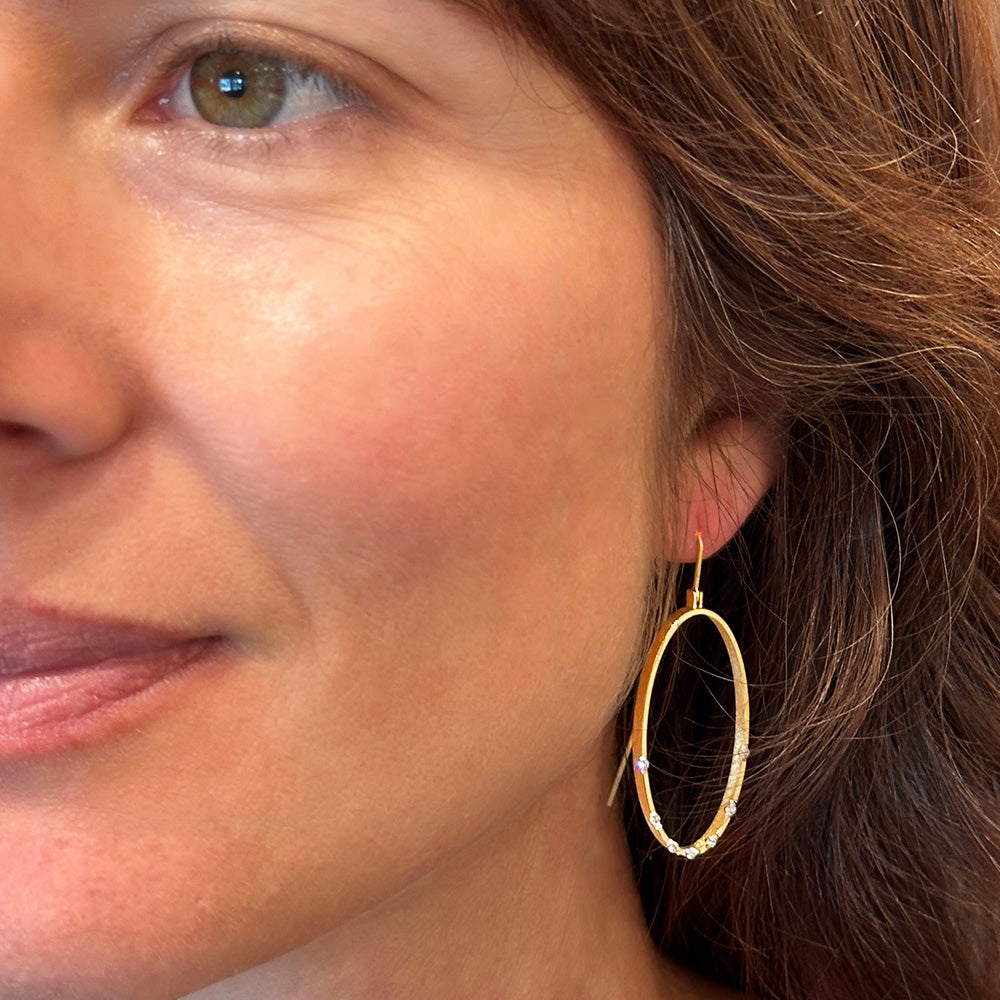 Large Oval Drop earrings in 18k with diamonds