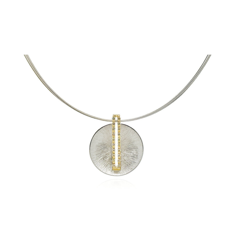 Sun dial pendant in platinum and 18k gold