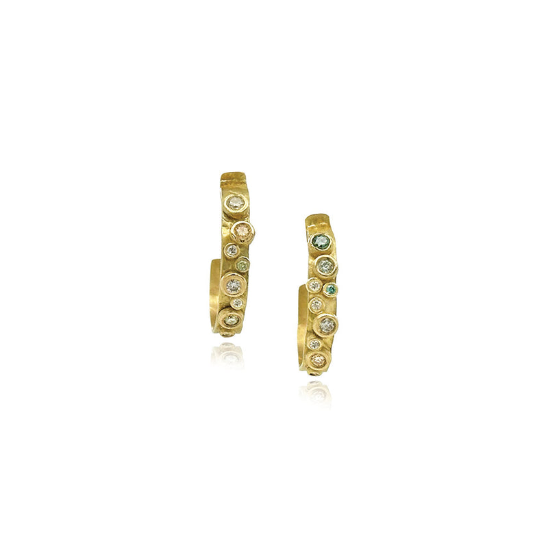 Large Half Round Post Hoop Earrings with Diamonds