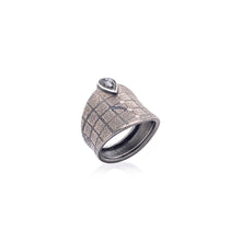 "Grid" Ring with Black and White Diamonds
