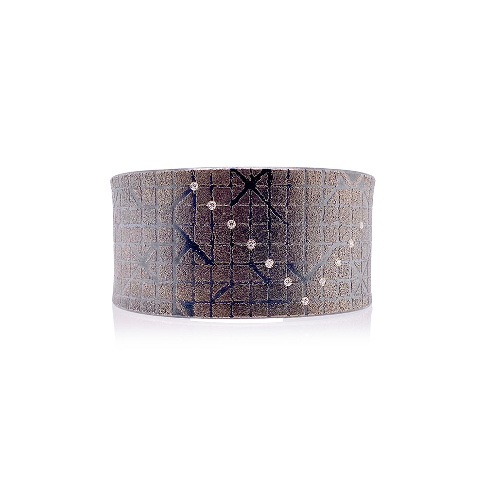 Wide "Grid" Cuff in Sterling Silver and Platinum