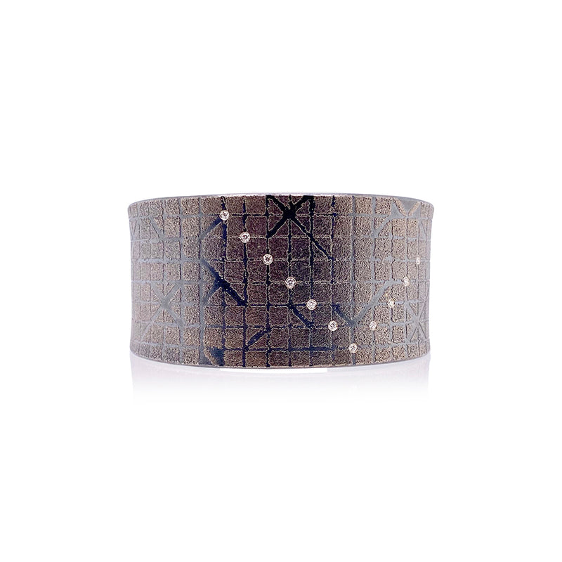 Wide "Grid" Cuff in Sterling Silver and Platinum