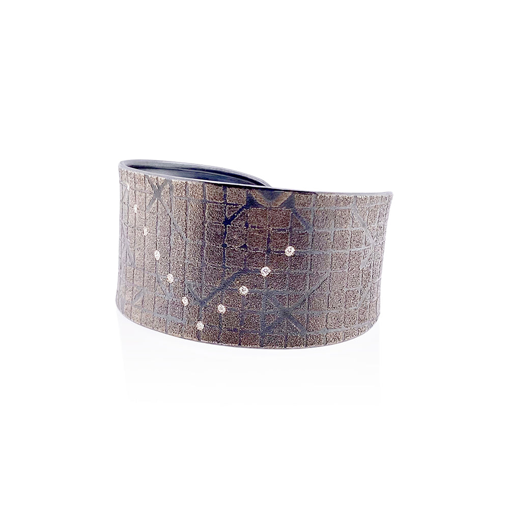 Wide "Grid" Cuff in Sterling Silver and Platinum