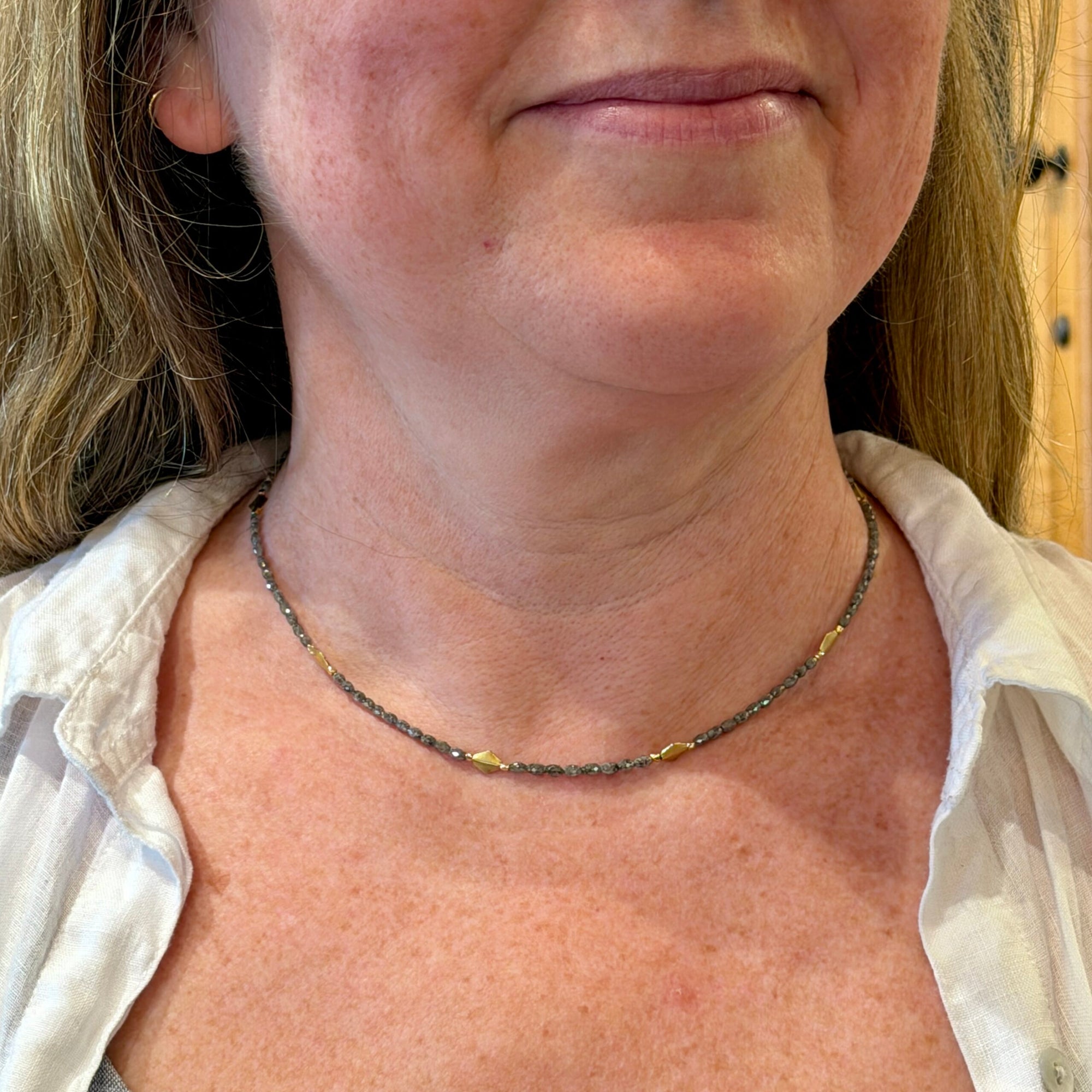 Faceted Oval Grey Diamond Bead Necklace