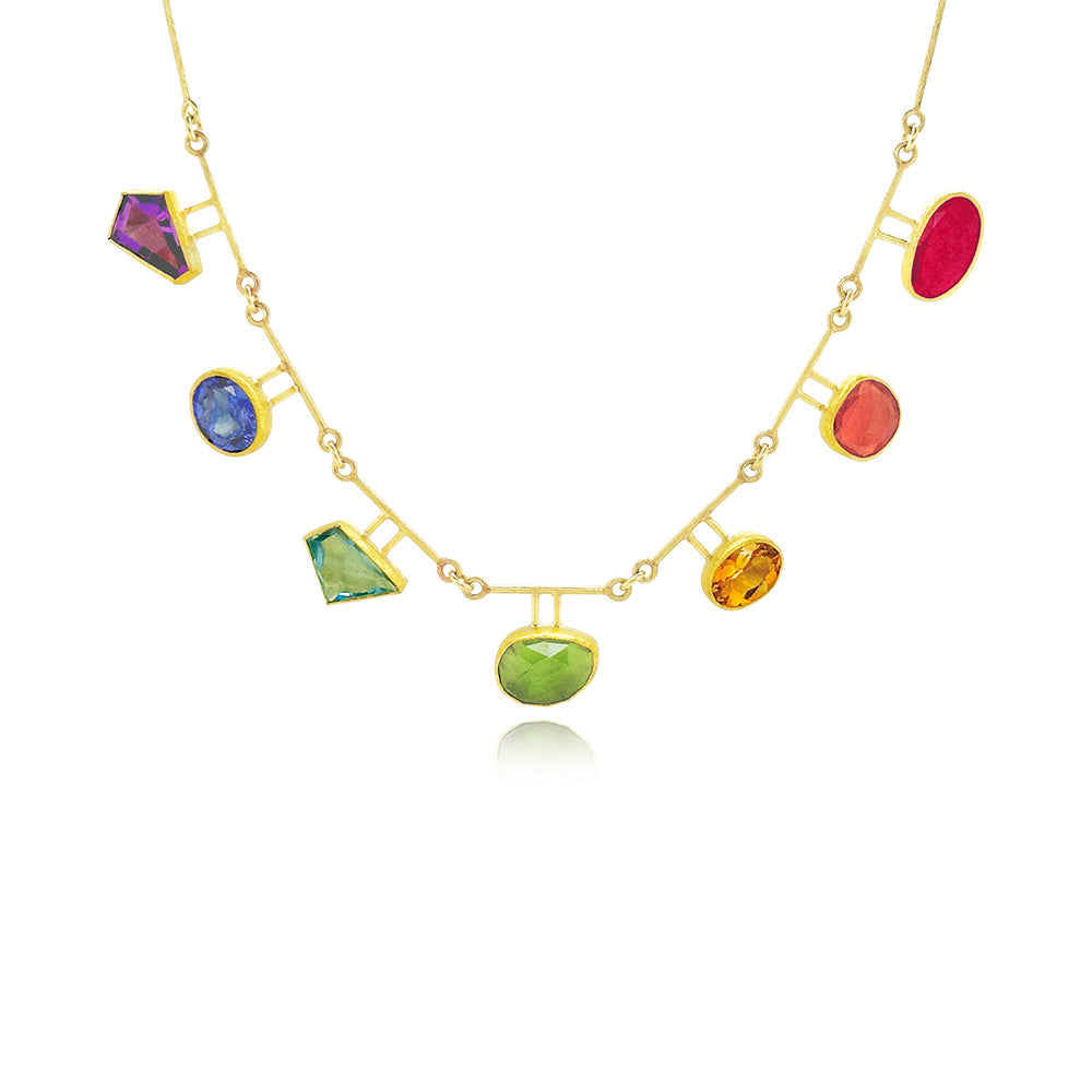 Mixed Cut Rainbow Gemstone Necklace
